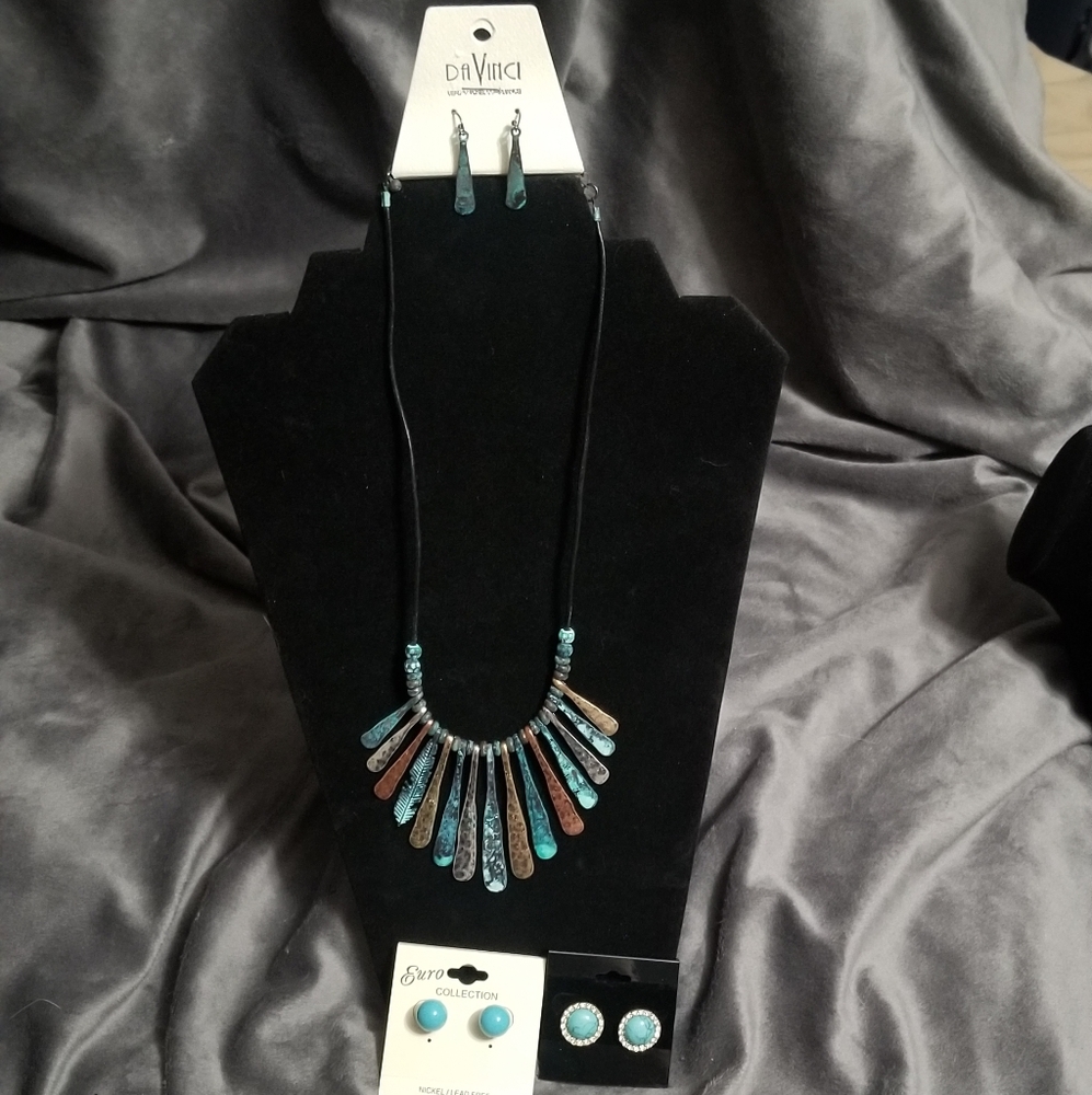 4 Pc Turquoise Necklace & Earrings Bundle